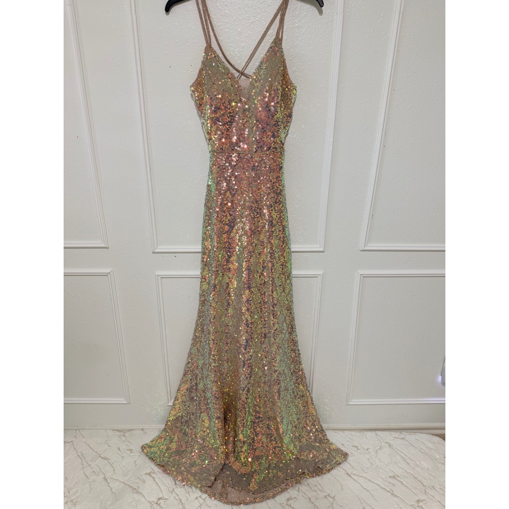 'Say Yes to the Prom' Iridescent Sequin Lace Up Dress